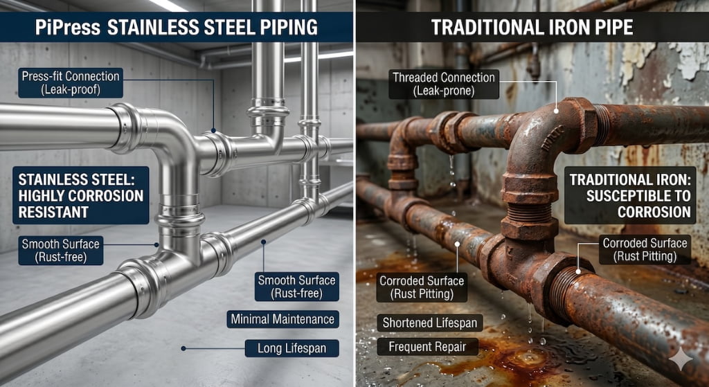PiPress Stainless Steel Pipe System VS Traditional Pipe