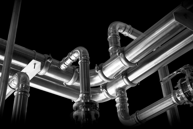 PiPress stainless steel press fittings installed in a professional piping system project
